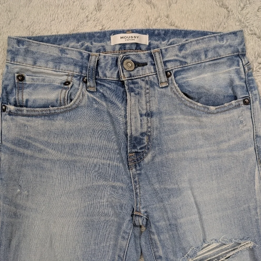 Moussy Jeans Women's 25 Blue Light Vintage Qualls Skinny Distressed Cotton 26”
